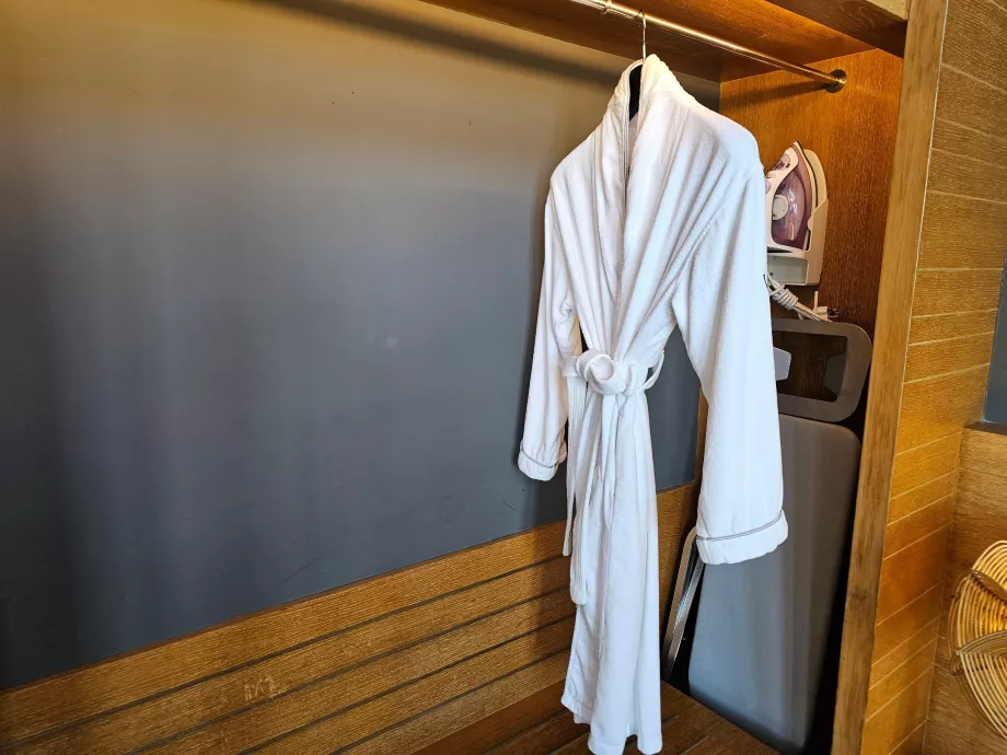 Bathrobe, iron and ironing board