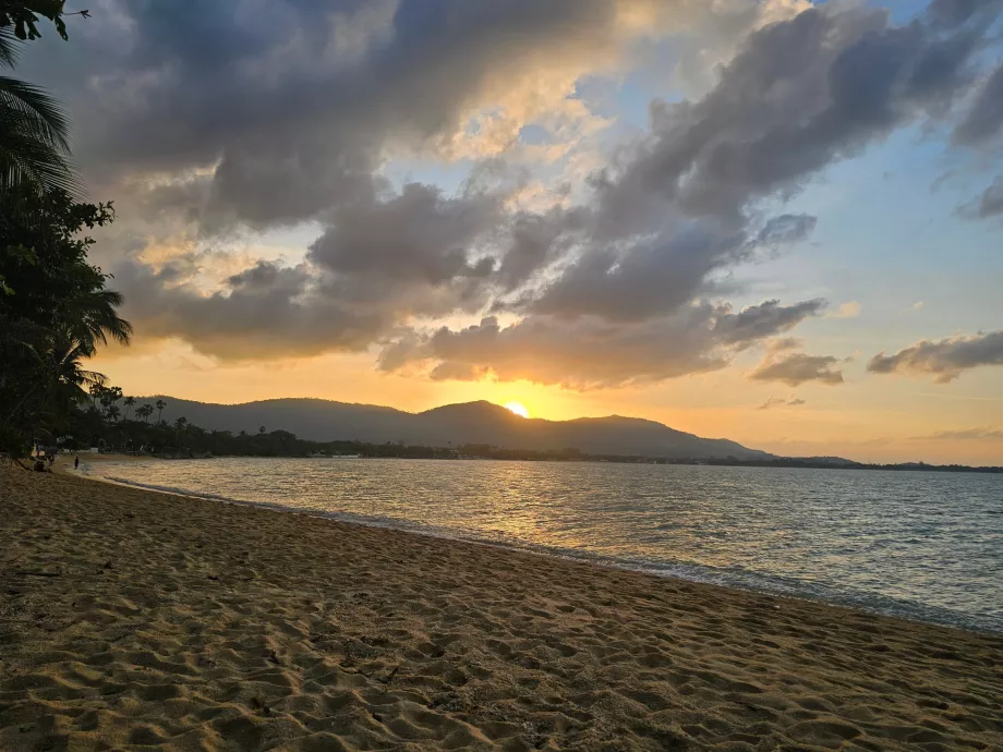 Sunset over the island - view from the hotel beach