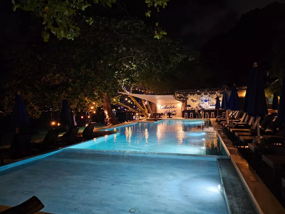 Hotel pool at night