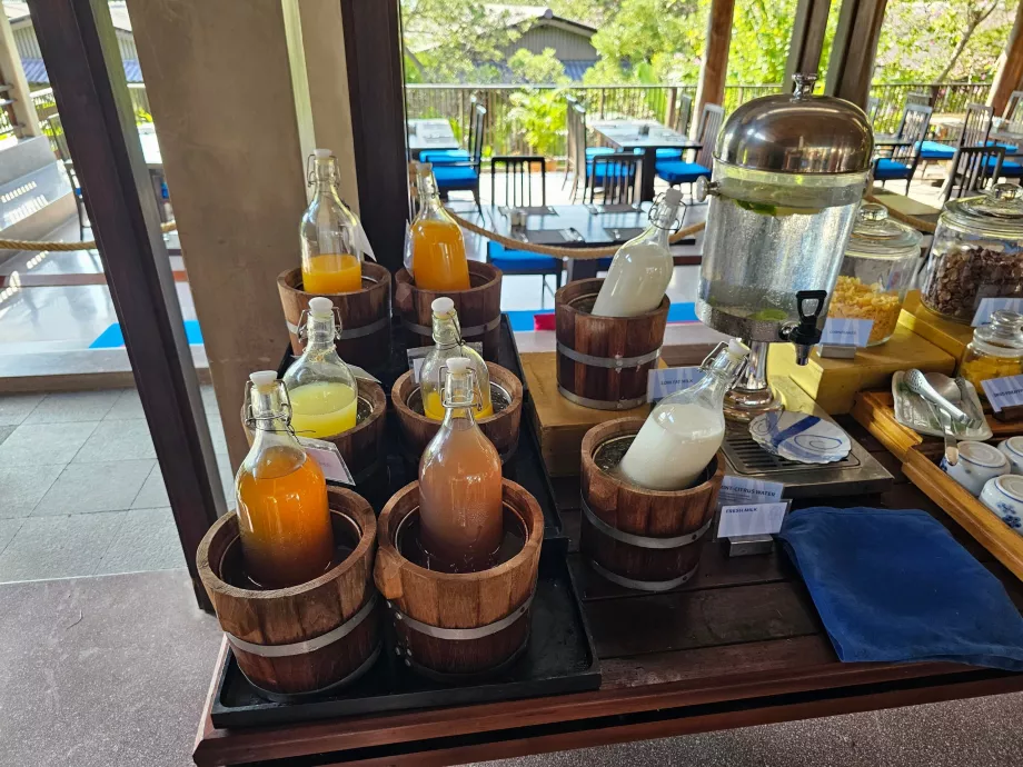 Breakfast - juices, water and milk