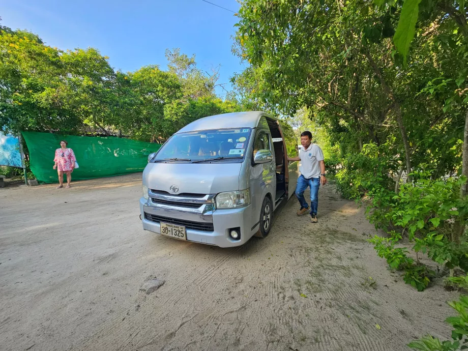Minivan for transfer from the hotel to the dock