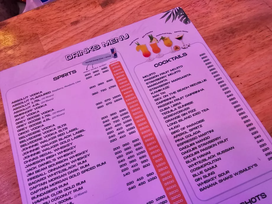 ARK beach club, drink prices