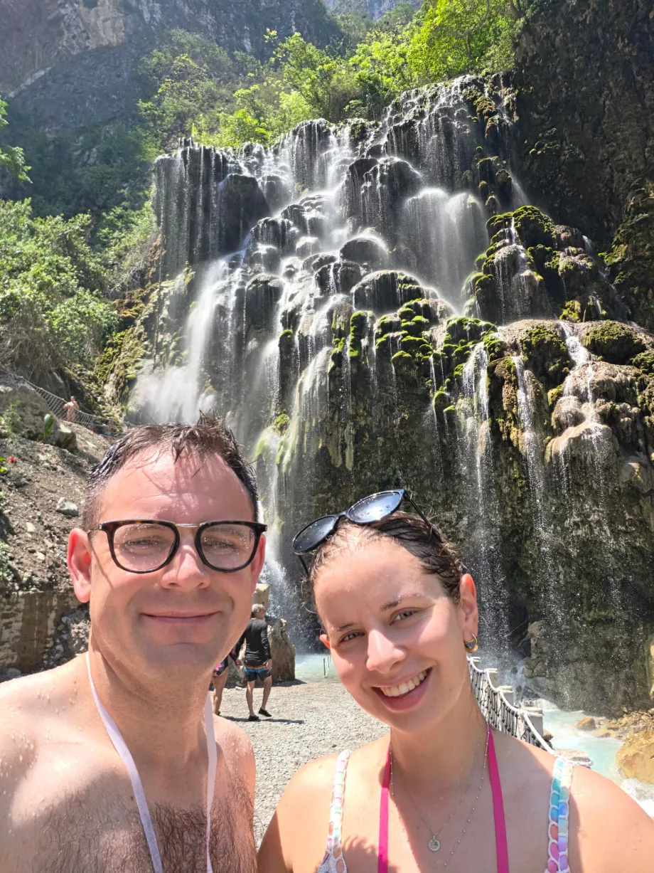We in front of Tolantongo waterfall