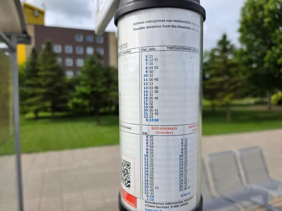 Timetable for route 29