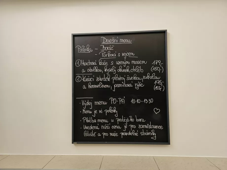 Menu in the restaurant