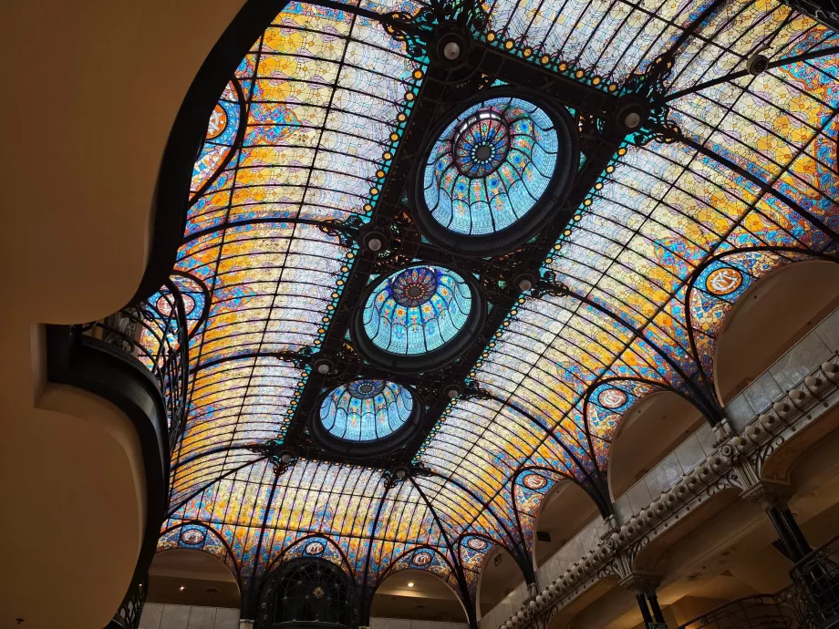 The ceiling of the hotel lobby