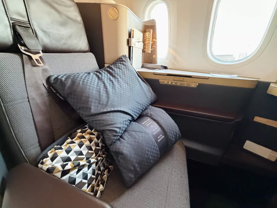 Armani back support, pillow and blanket