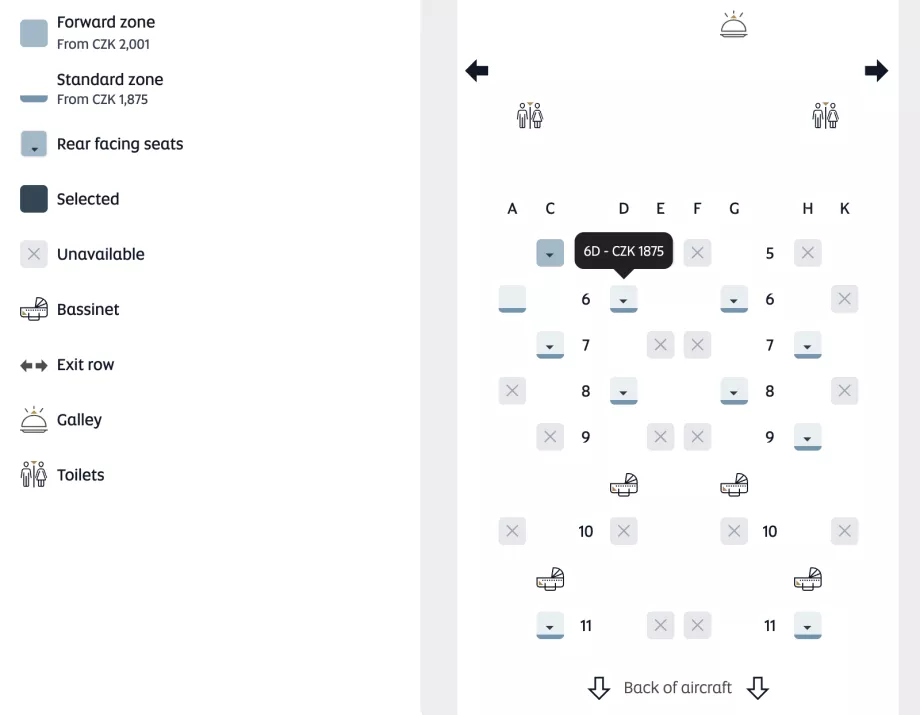 Seat map and seat selection price
