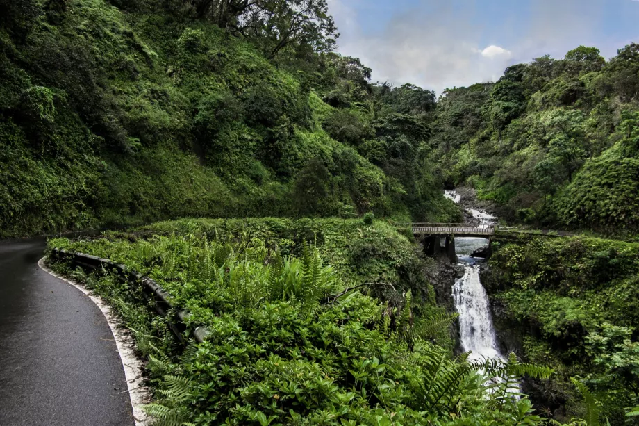 Bridge over the waterfall on Hana road