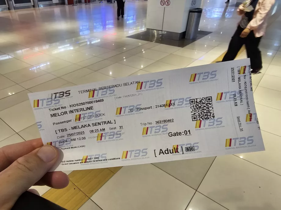 Bus ticket to Malacca