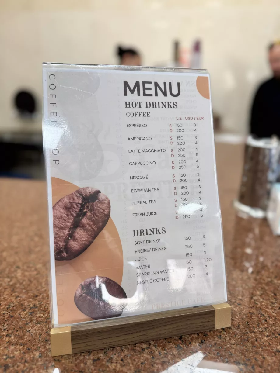 Prices of coffee and drinks
