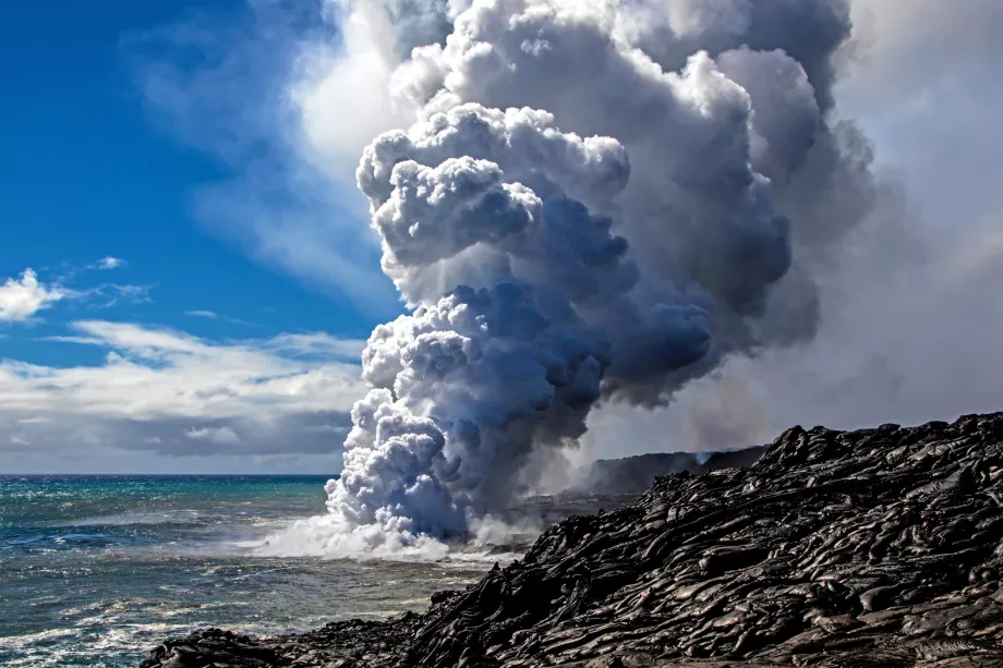 Lava entering the sea