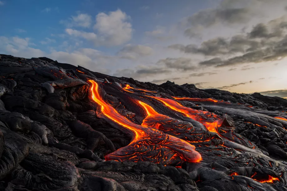 Flowing lava by the road