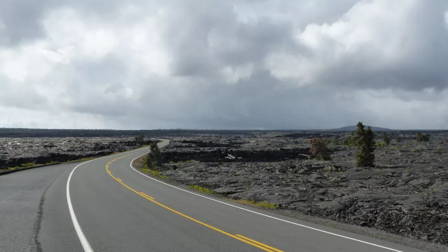 Road through lava fields