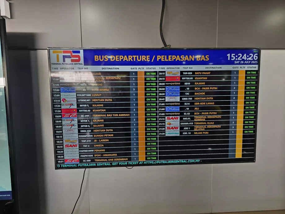 Long-distance bus timetable