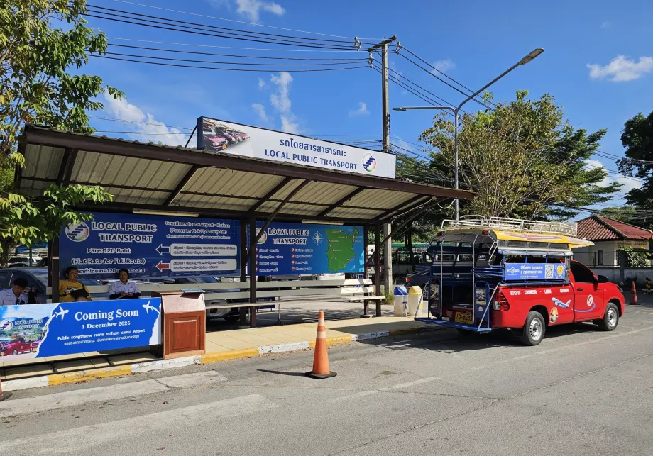 Public transport, songthawe stop outside the arrivals terminal