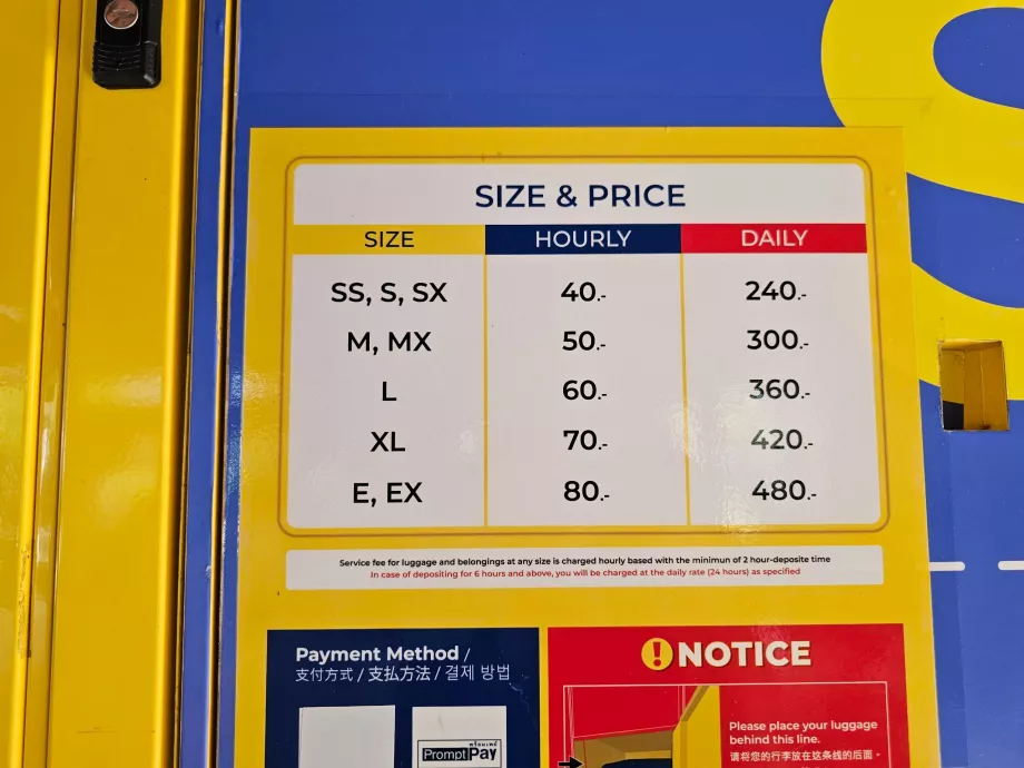 Luggage storage price list