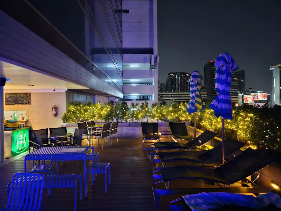 Poolside terrace in the dark