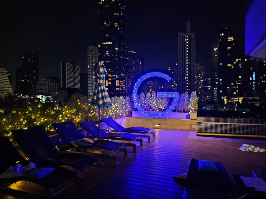 Poolside terrace in the dark