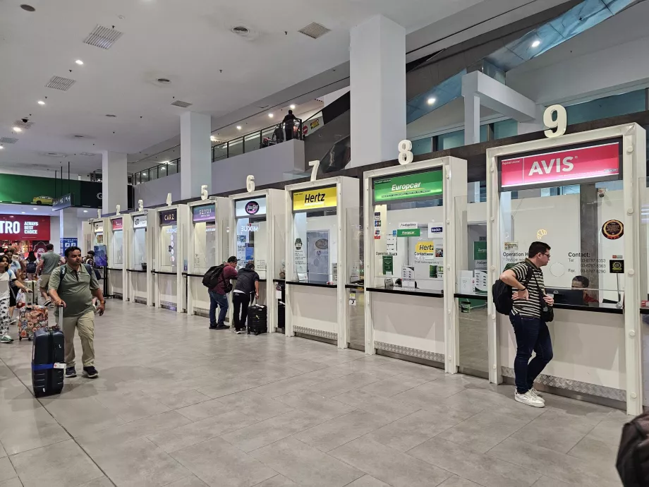 Car rental counters in the basement