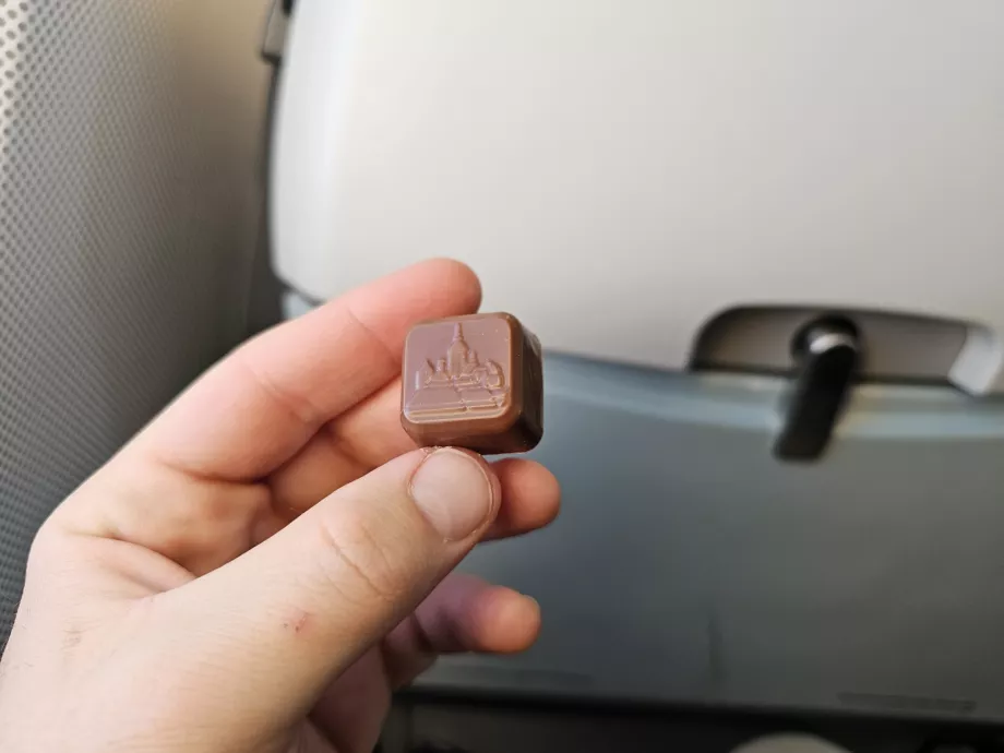 Chocolate praline before landing