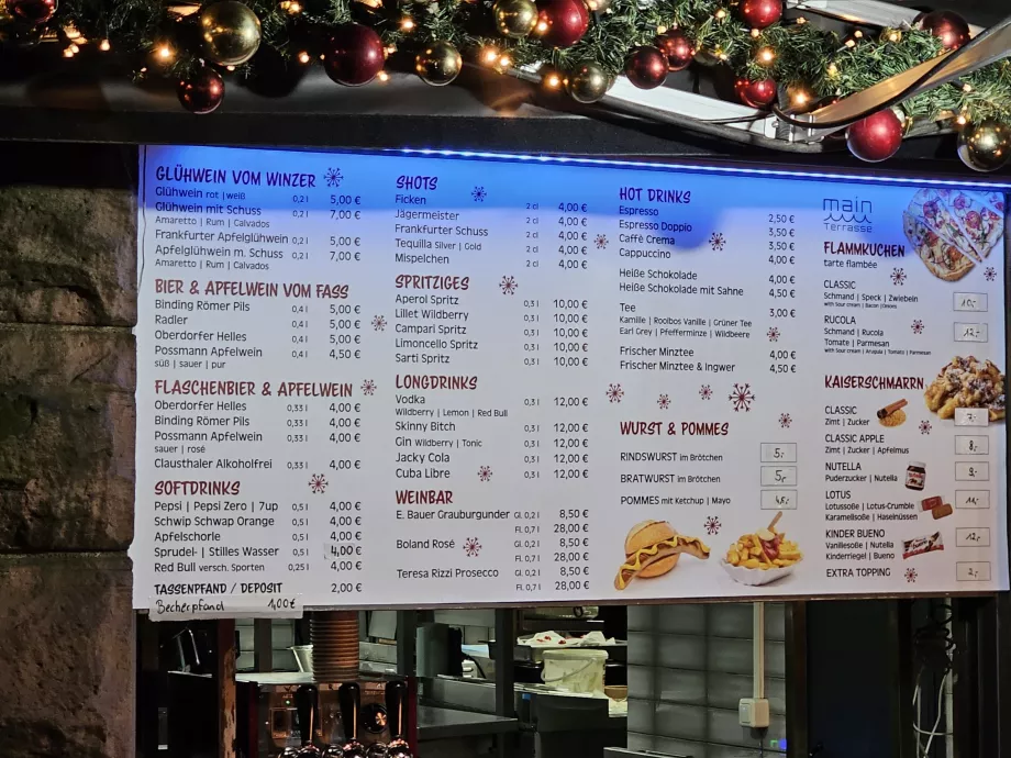 Examples of prices at Christmas markets