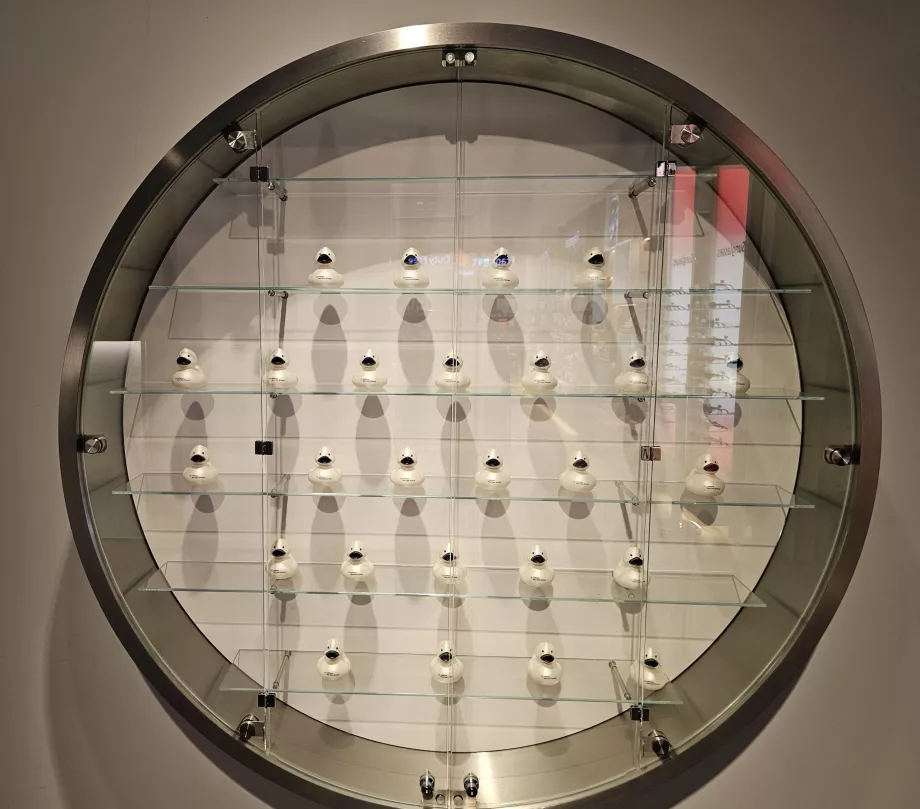 Showcase with collectible ducks