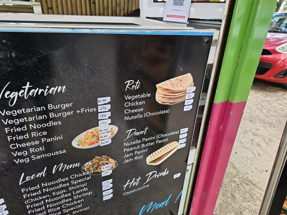 Prices at the stalls on the beach