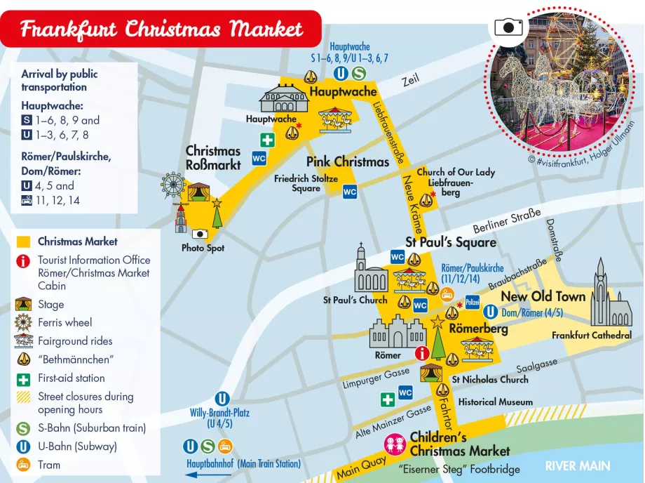 Map of the Christmas markets in Frankfurt city centre