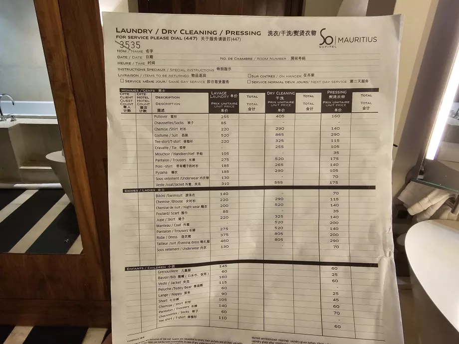 Laundry prices