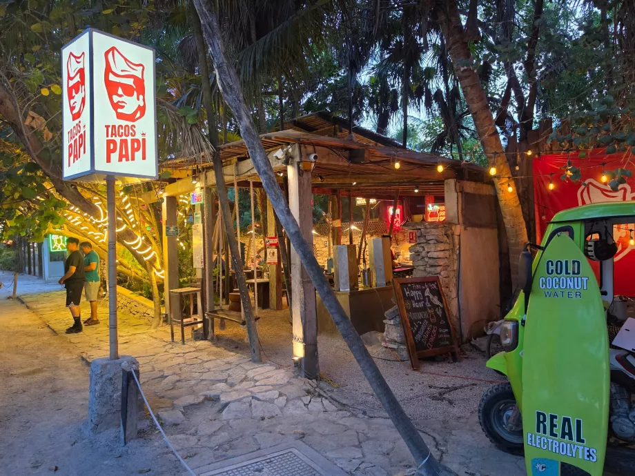 Tacos on the main street in Tulum