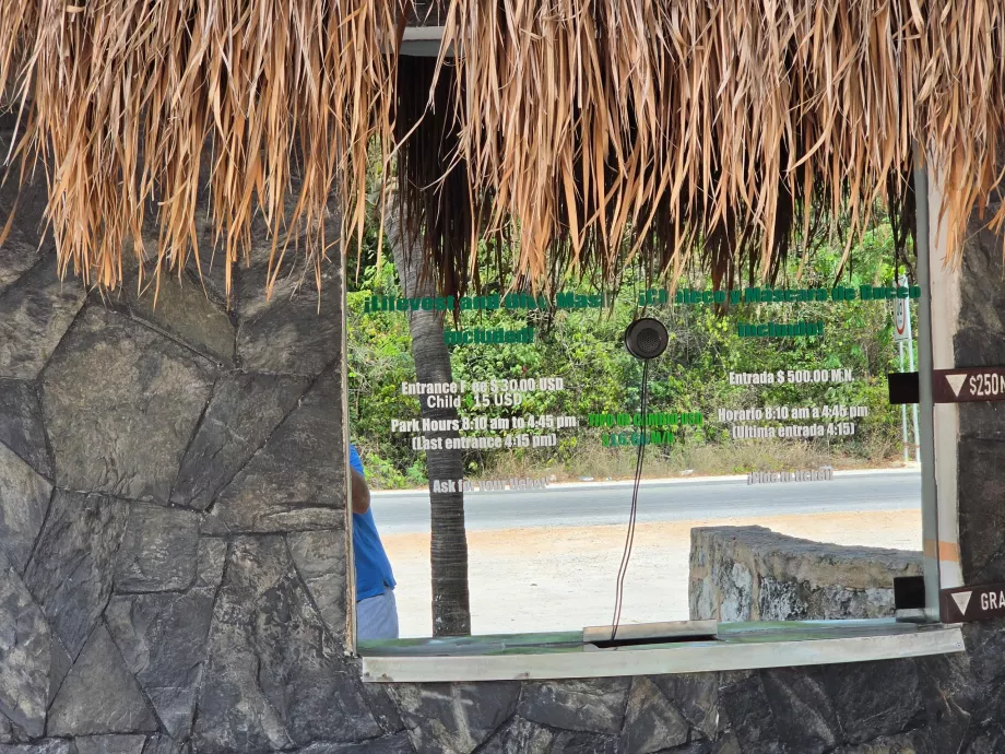 Gran Cenote ticket office and price list