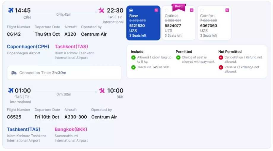 Tariff classes Centrum Air