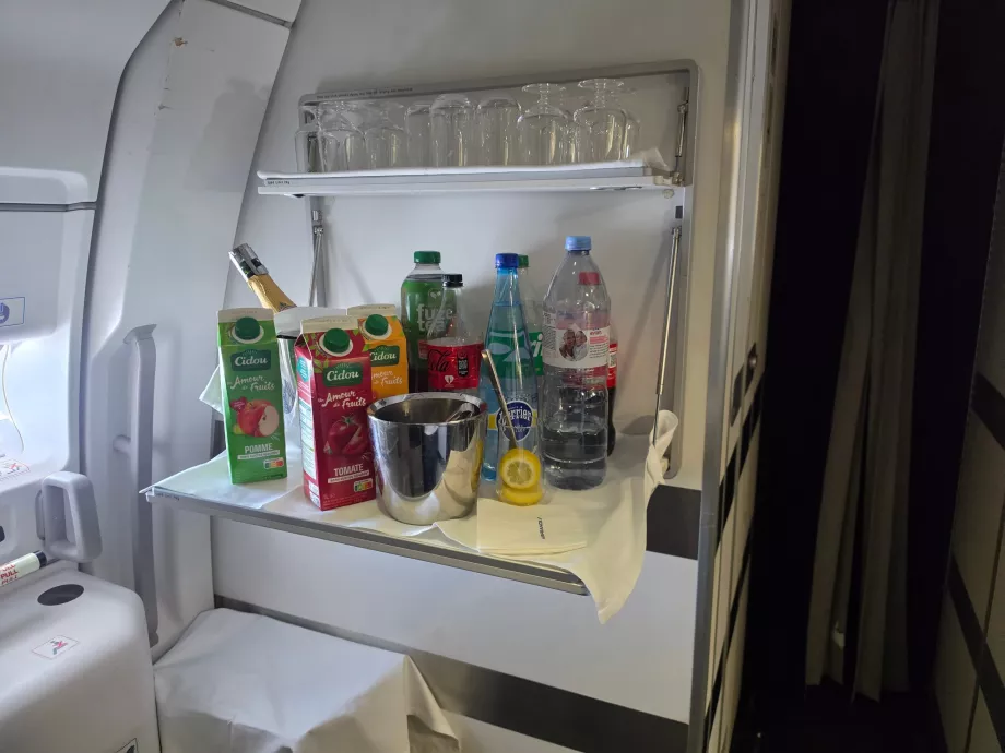 Drinks available in the galley during the flight