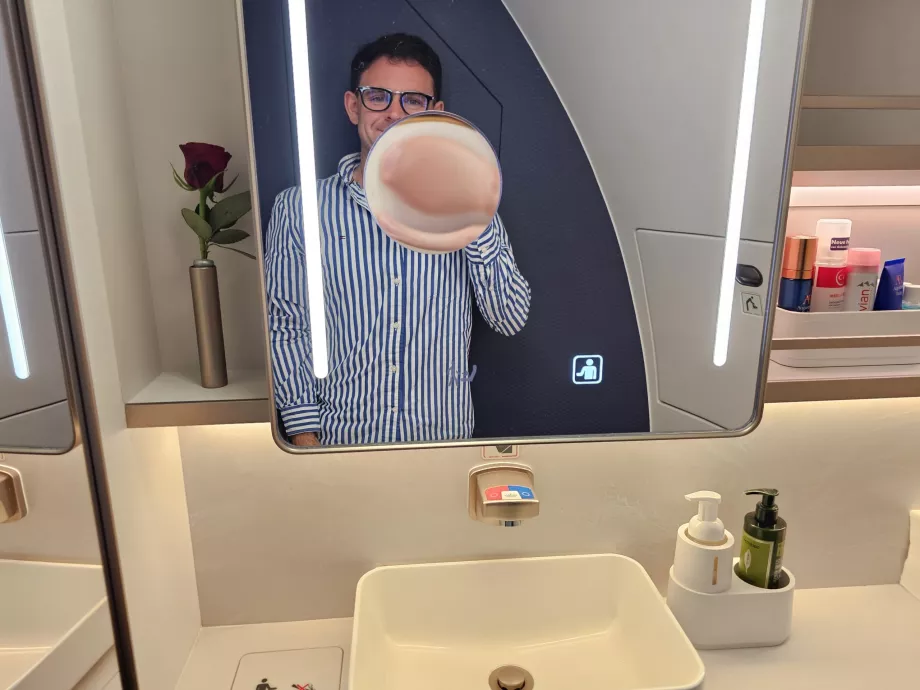 Me in the First Class passenger toilet