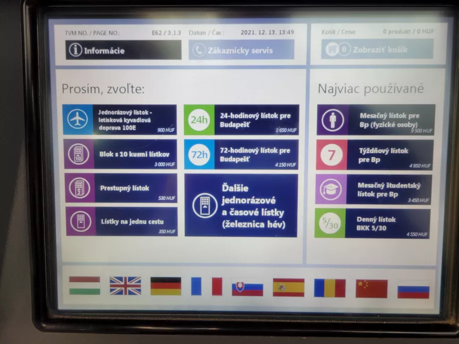 Ticket selection in Slovak