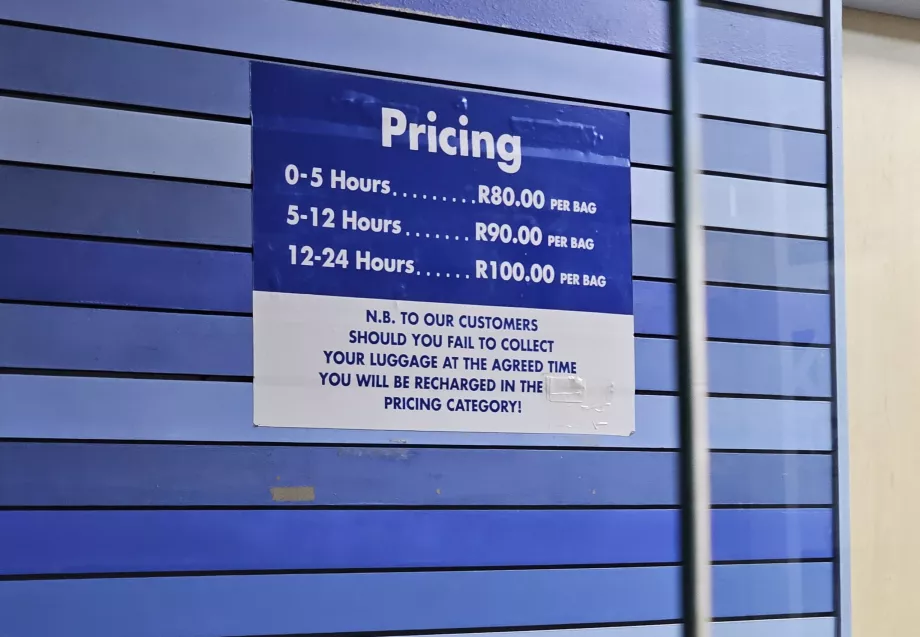 Luggage storage price list