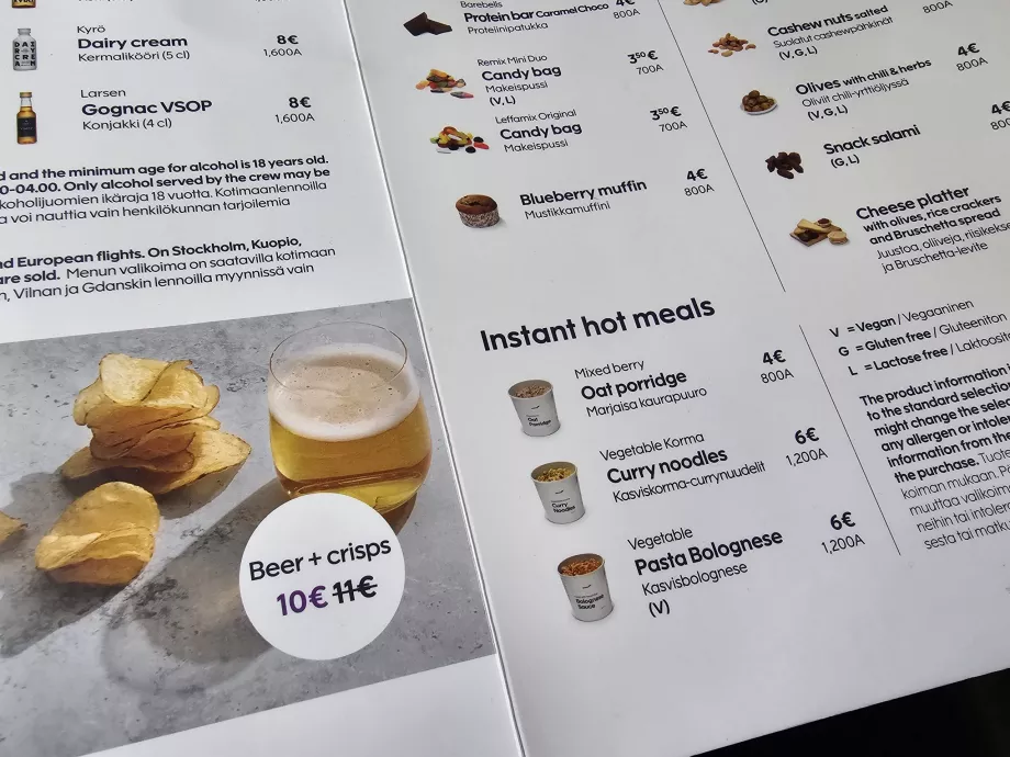 Sample menu, Finnair