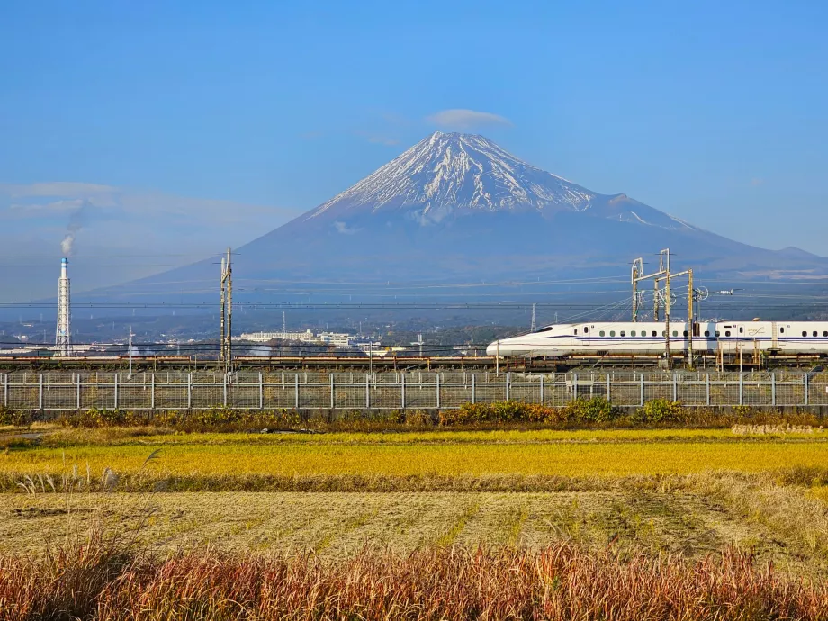Shinkansen with Mount Fuji in the background