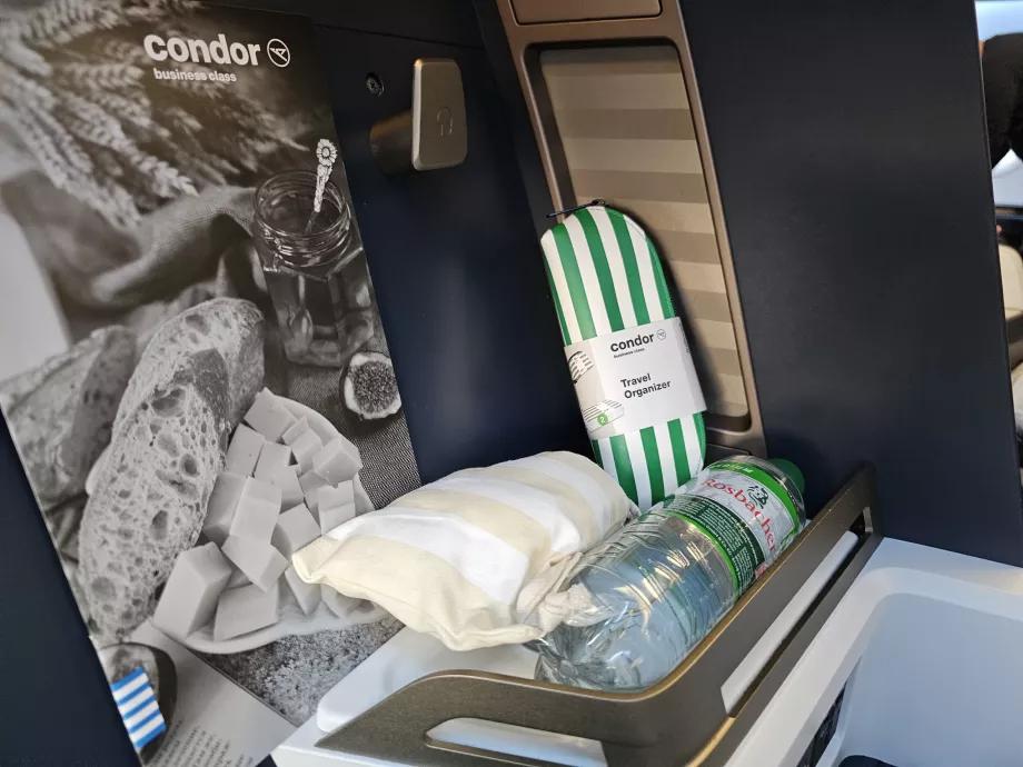 Amenity kit, menu and water