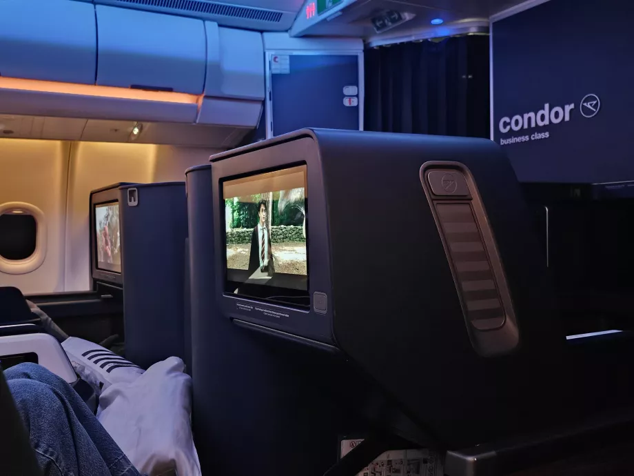 Business class cabin before dinner