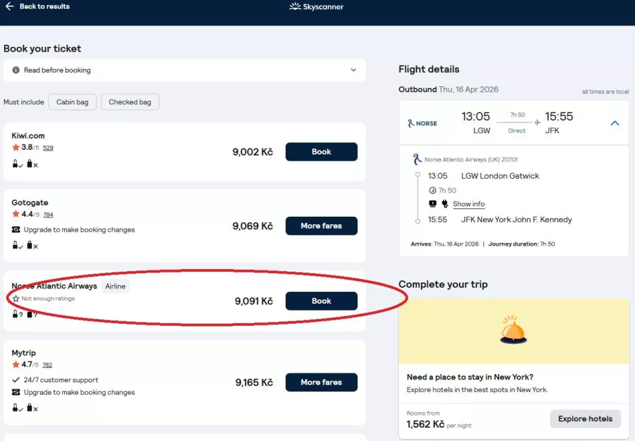 Choosing an airline website