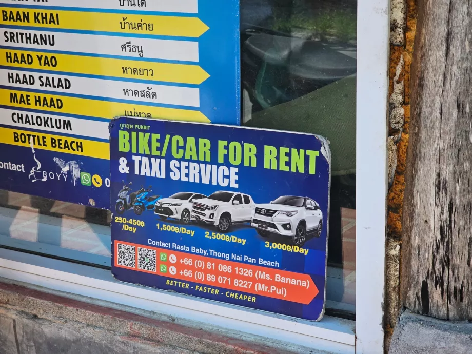 Scooter and car rental prices