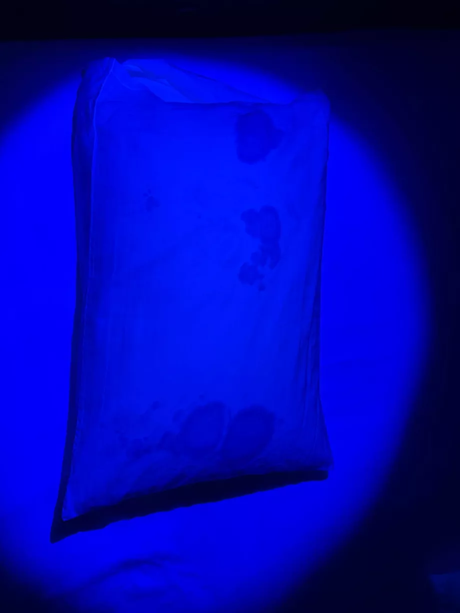 Strange stains on the pillow under the UV lamp