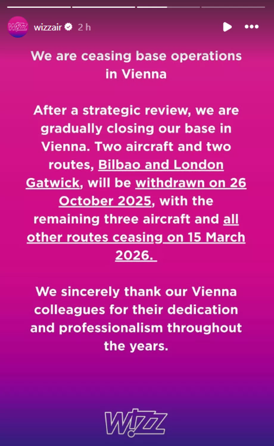 Cancellation of lines from Vienna
