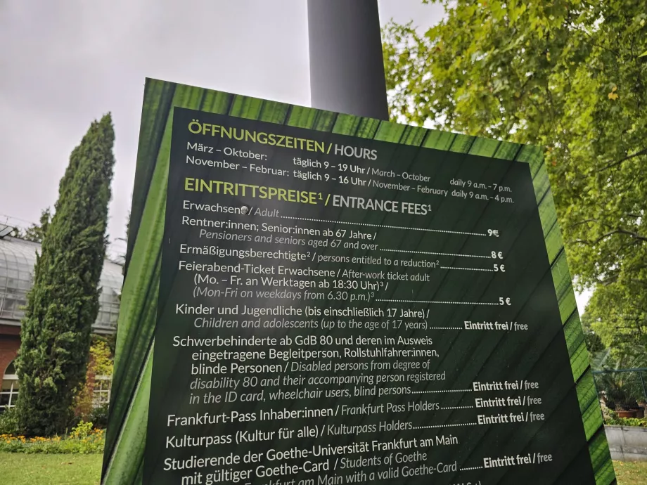 Palmengarten, admission prices