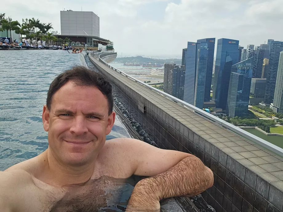 Me in the rooftop pool at Marina Bay Sands