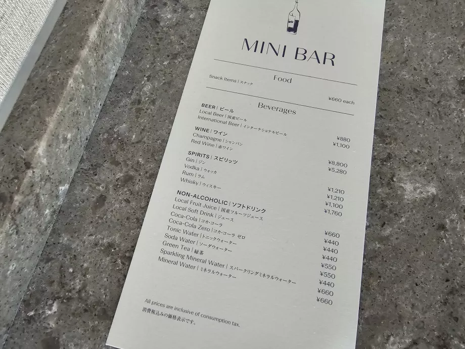 Minibar prices