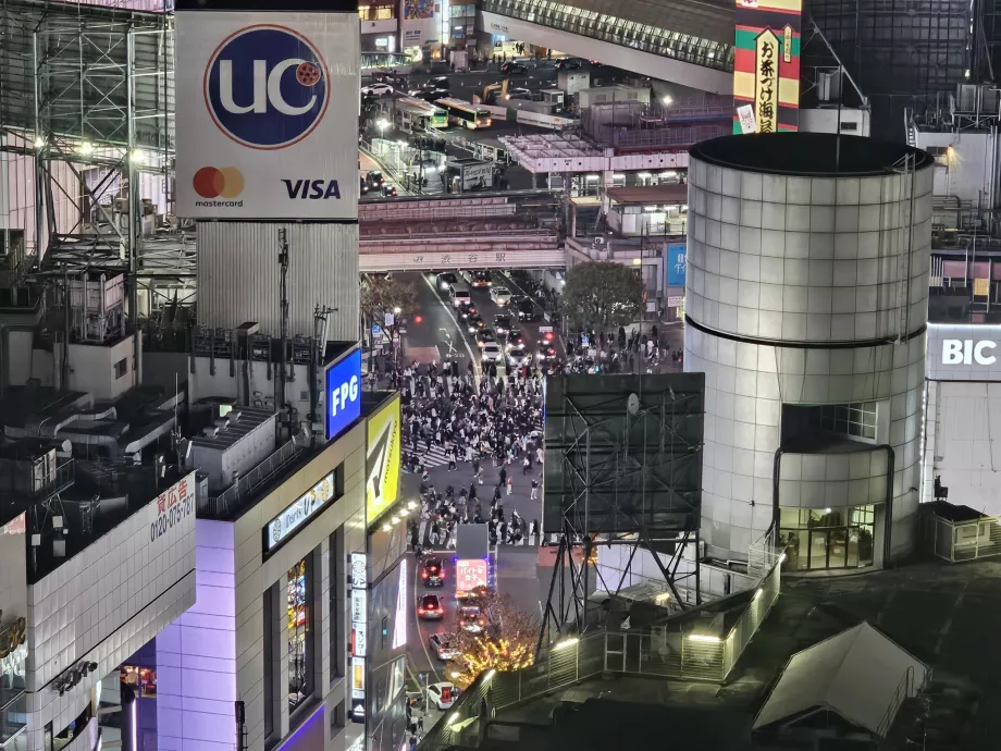 View of Shibuya intersection at night - with zoom