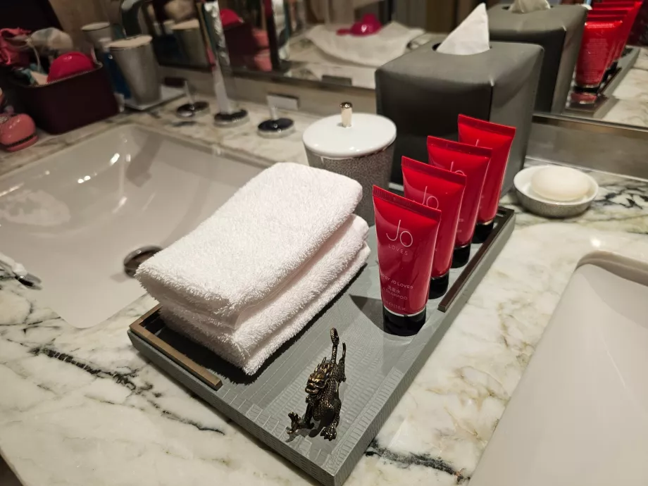 Jo's shampoos and creams in the room